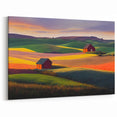 Palouse Washington Artwork - Vibrant Fields with Red Barns on Canvas