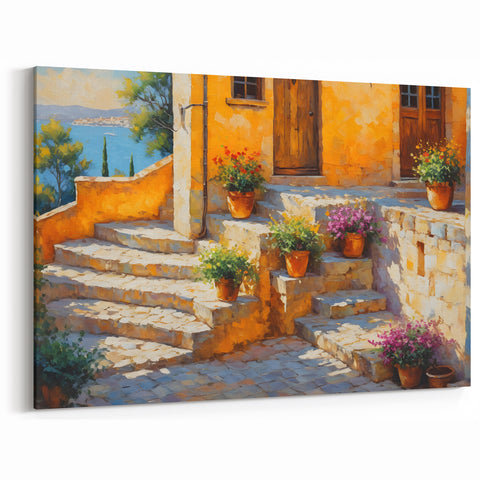 South of France Wall Art - Provence Village Steps & Mediterranean View