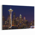 Seattle Canvas Art - Nighttime Seattle Skyline with Iconic Landmarks