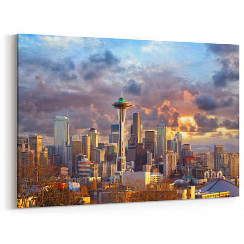 Seattle Landscape Art - Sunset Over Seattle Skyline Wall Décor