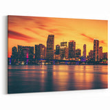 Miami Sunset Skyline Art – Vibrant Cityscape Canvas for Home Decor