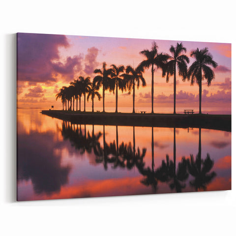 Miami Sunset Palm Trees Art – Peaceful Beach Canvas for Home Decor