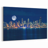 Seattle Skyline Wall Art - Full Moon Over Seattle Cityscape Print