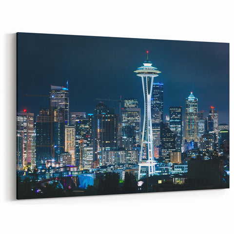 Seattle Framed Art - Space Needle and Illuminated Skyline Wall Print