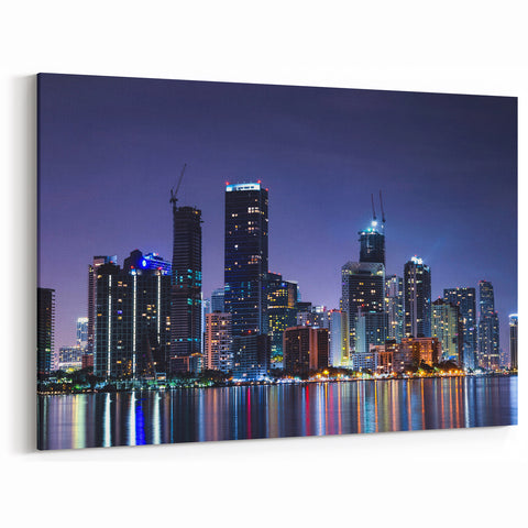 Miami Night Skyline Art – Vibrant Cityscape Canvas for Home Decor