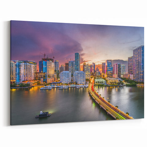 Miami Sunset Cityscape Art – Vibrant Skyline Canvas for Home Decor