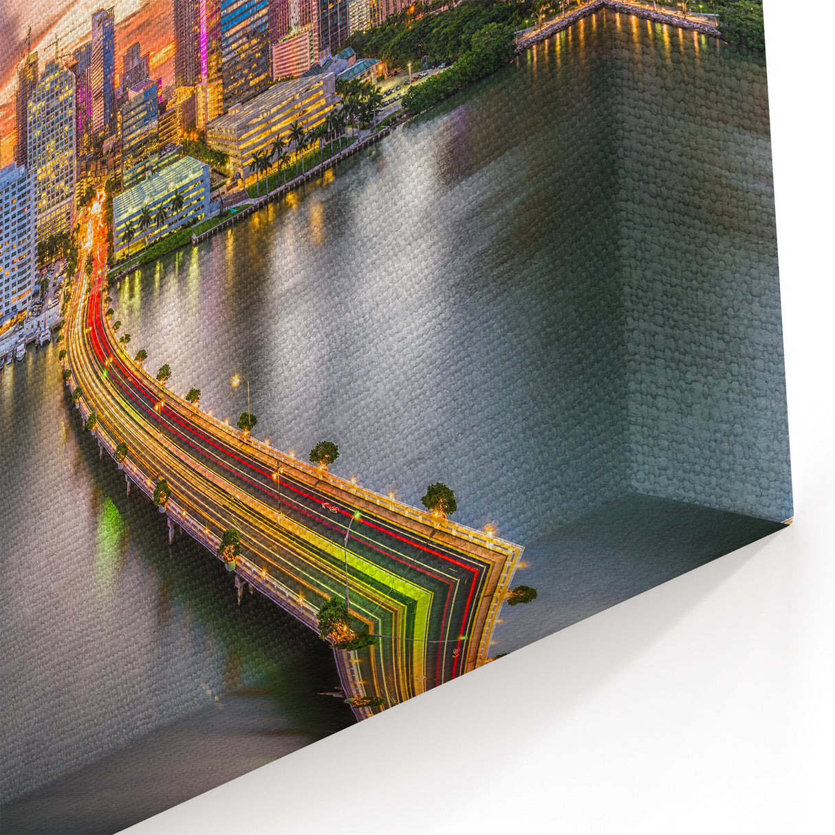 Miami Sunset Cityscape Art – Vibrant Skyline Canvas for Home Decor