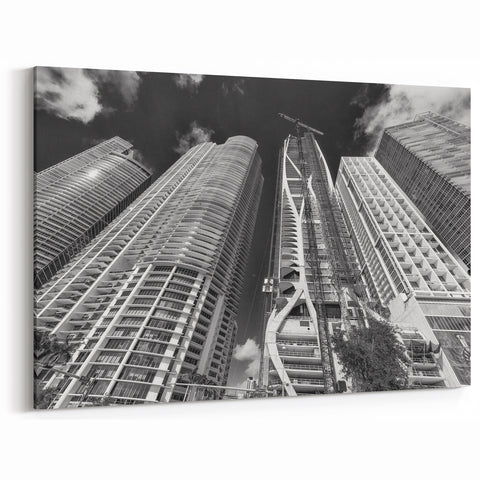 Miami Black and White Art – Modern Cityscape Architecture Canvas Print