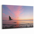 Seattle Landscape Art - Sunset Beach Scene with Bird in Flight