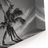 Miami Black and White Palm Tree Art – Minimalist Tropical Canvas Print