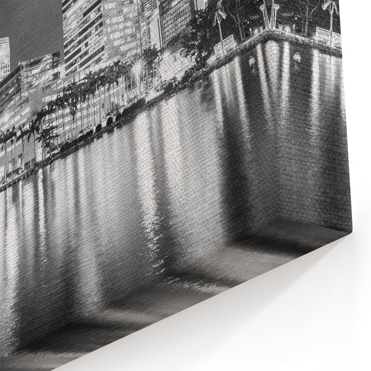 Miami Black and White Skyline Art – Cityscape Night Canvas Print
