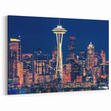 Seattle Skyline Wall Art - Vibrant Nighttime Cityscape with Space Needle