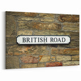 Masonry Wall Art - British Road Sign on Stone Wall Canvas Print