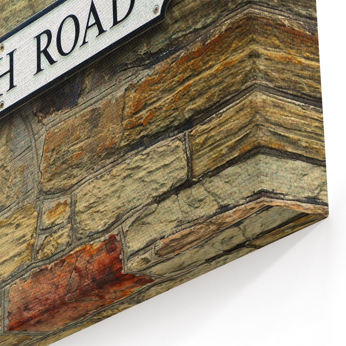 Masonry Wall Art - British Road Sign on Stone Wall Canvas Print