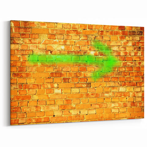 Masonry Wall Art - Green Arrow on Rustic Brick Canvas Print