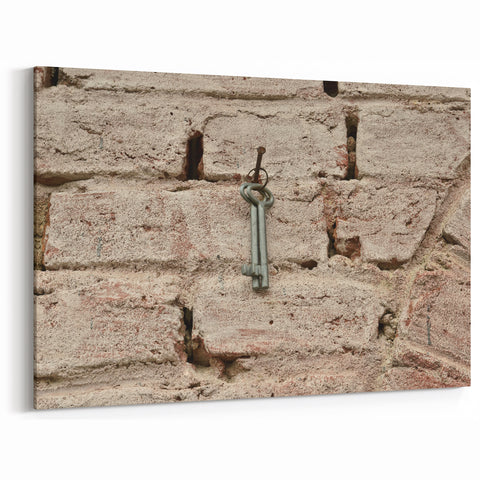 Masonry Wall Art - Vintage Key on Textured Brick Wall Canvas Print