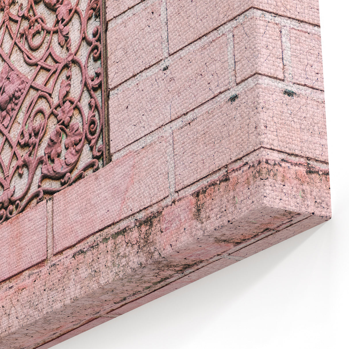 Masonry Wall Art - Ornate Decorative Panel on Pink Brick Canvas Print