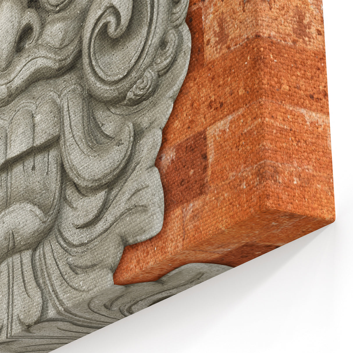 Masonry Wall Art - Intricate Carved Figure on Rustic Brick Canvas Print