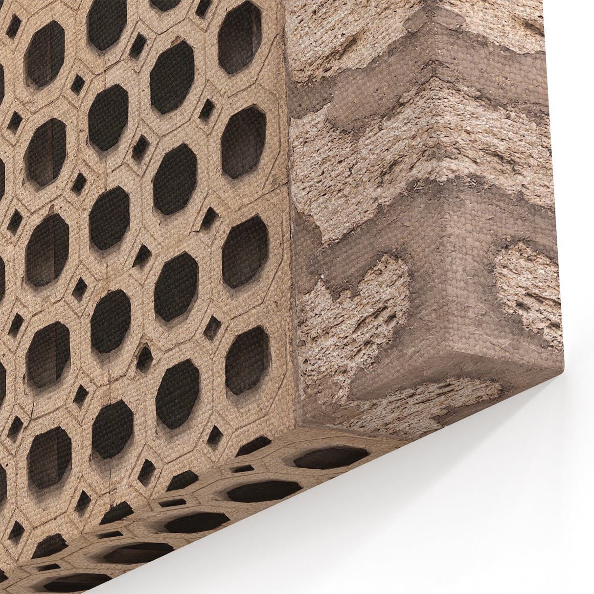 Masonry Wall Art - Hexagonal Patterned Window on Stone Wall Canvas Print