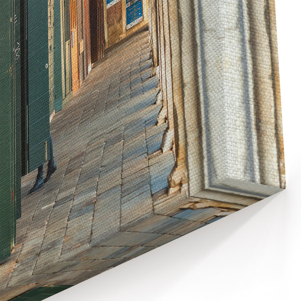 Masonry Wall Art - Arched Corridor with Green Doors Canvas Print