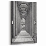 Masonry Wall Art - Black and White Arched Brick Corridor Canvas Print