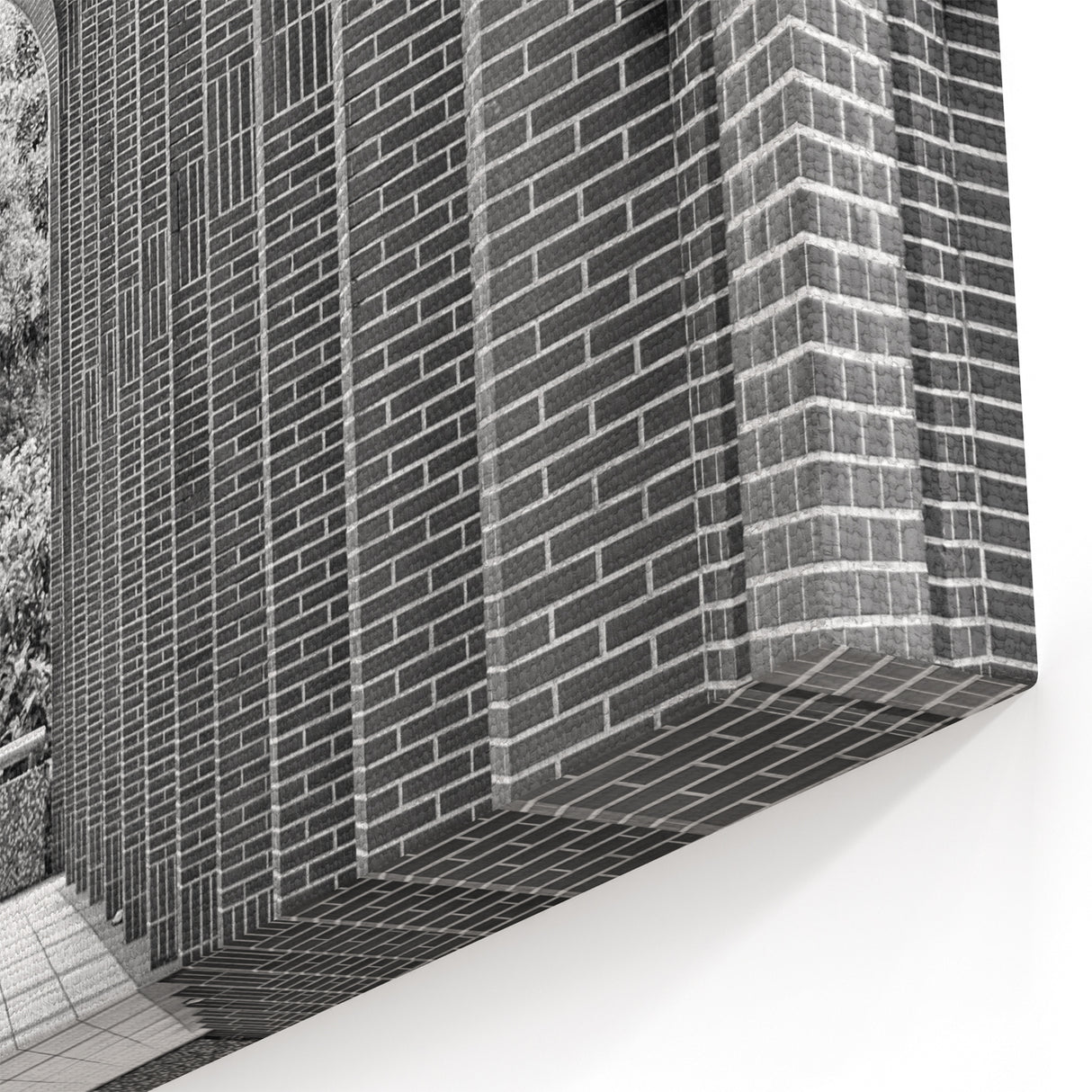 Masonry Wall Art - Black and White Arched Brick Corridor Canvas Print