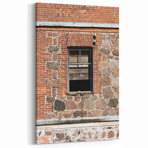 Masonry Wall Art - Boarded Window on Brick and Stone Wall Canvas Print