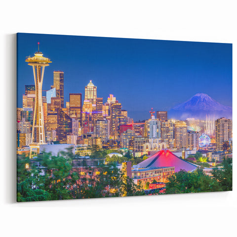 Seattle Skyline at Night with Space Needle – Vibrant Cityscape Photography