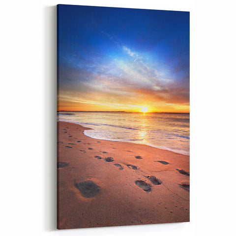 Wellington Cityscape Canvas - Sunset Beach Footprints New Zealand Art