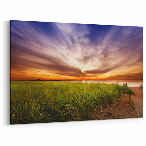 Wellington Harbor Art - Scenic Sunset over Coastal Grassland Print