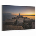 Wellington Skyline Photography - Lighthouse on Rocky Shore at Sunset