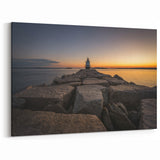 Wellington Skyline Photography - Lighthouse on Rocky Shore at Sunset