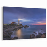 Wellington Harbor Art - Lighthouse Under Starry Sky Coastal Canvas Print