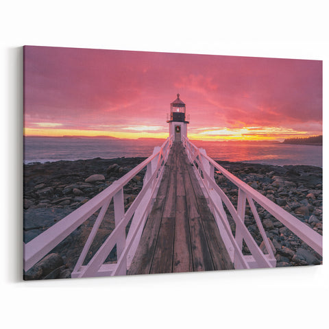 Wellington Harbor Art - Lighthouse Bridge at Vibrant Sunset Canvas Print