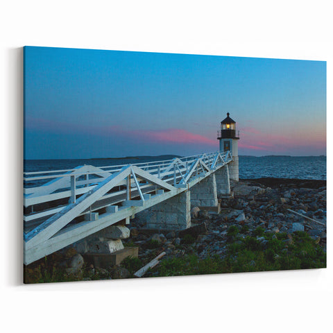 Wellington Harbor Art - Lighthouse Bridge at Dusk Scenic Coastal Print