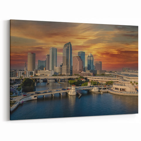 Dramatic Downtown Cityscape Wall Art - Tampa Skyline at Sunset