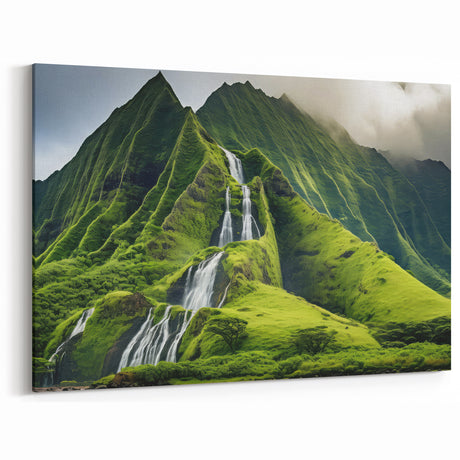 Oahu Nature Art - Scenic Waterfall and Mountain Photography Wall Decor