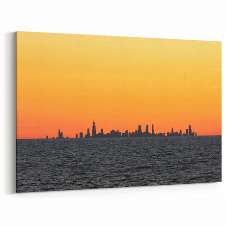 Chicago Skyline Art - Silhouette Cityscape at Sunset Over Lake Michigan