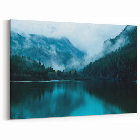 Seattle Landscape Art - Misty Mountain and Lake Wilderness Scene Print