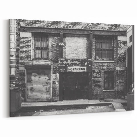 Urban Masonry Wall Art - Black and White Brick Building Canvas & Prints