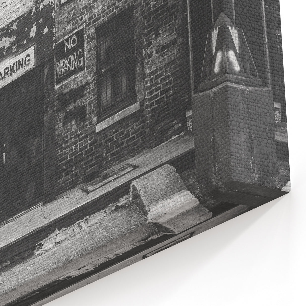 Urban Masonry Wall Art - Black and White Brick Building Canvas & Prints