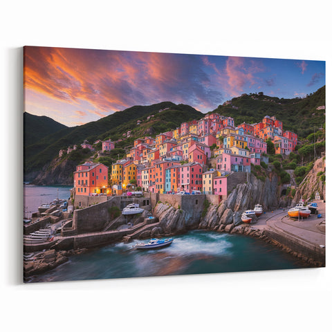 Cinque Terre Wall Art – Mediterranean Sunset in Coastal Italy Decor