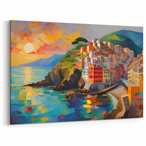 Cinque Terre Wall Art – Italian Coastal Sunset in Mediterranean Decor