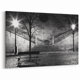 Elegant Masonry Wall Art - Black and White Night Scene on Canvas & Prints
