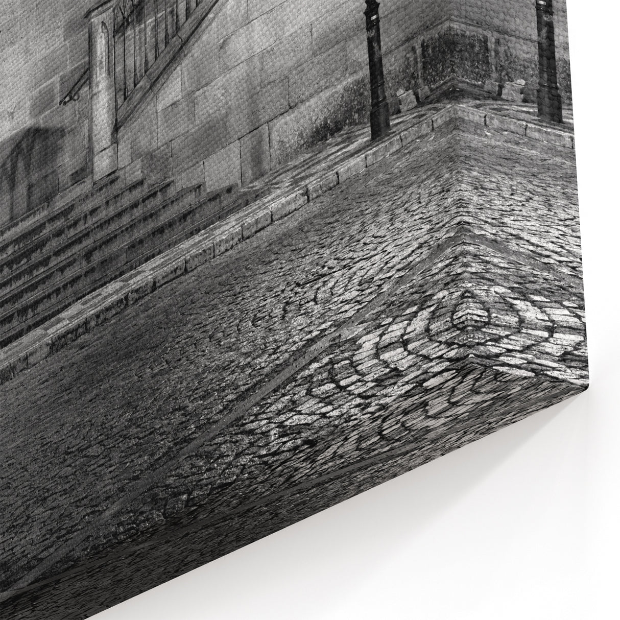 Elegant Masonry Wall Art - Black and White Night Scene on Canvas & Prints
