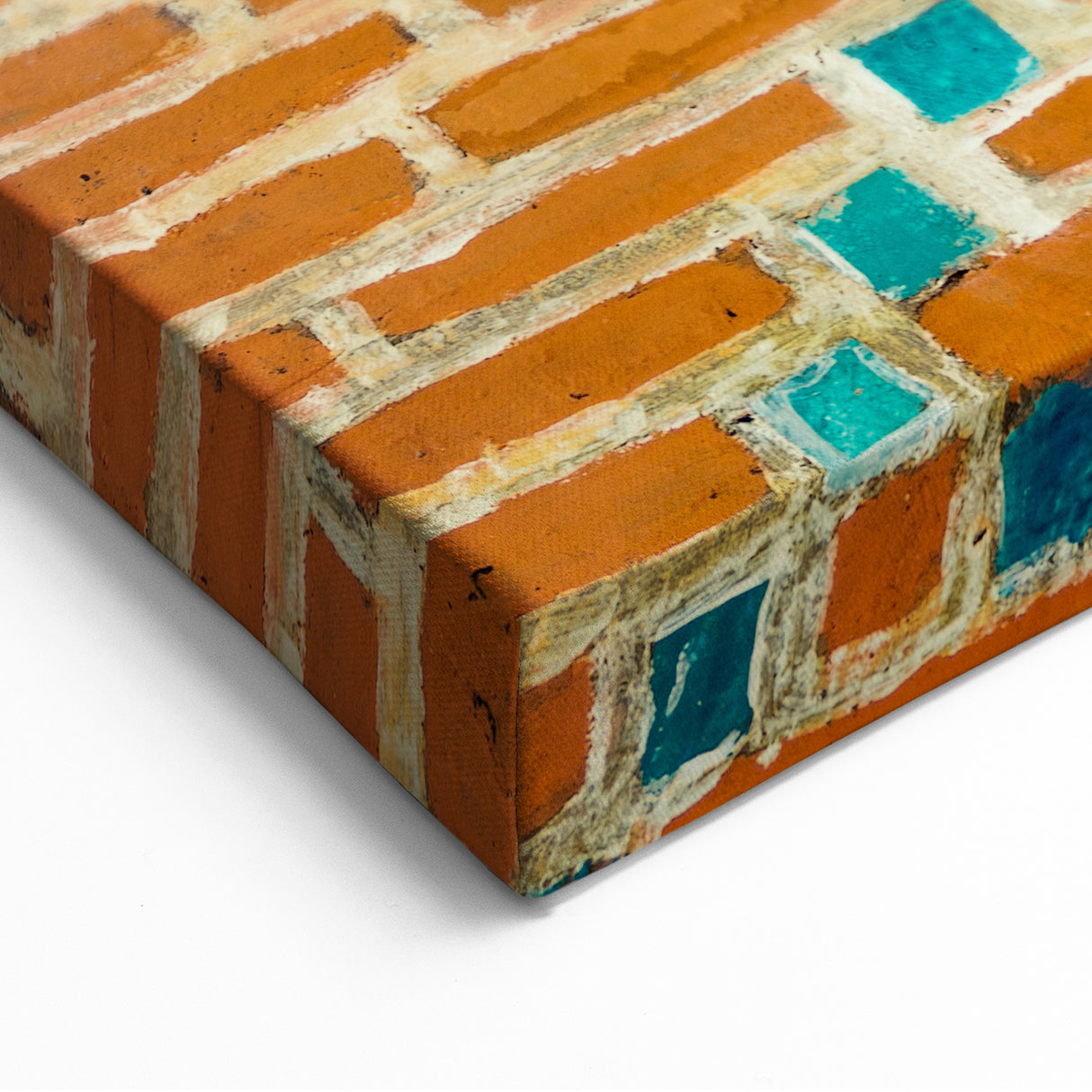 Vibrant Masonry Wall Art - Mosaic Brick Design with Turquoise Tiles