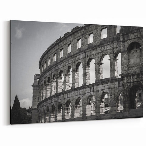 Ancient Rome Art – Black and White Canvas of Roman Colosseum Architecture