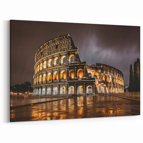 Rome Colosseum Canvas – Nighttime Glow of Italian Landmark Art