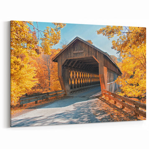 Rustic Covered Bridge Wall Art – Autumn Landscape Canvas & Prints