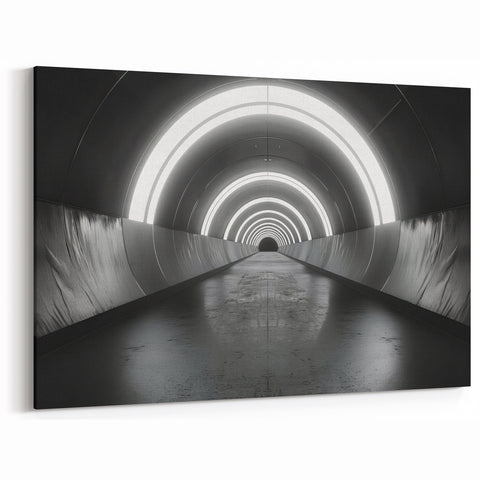 Abstract Light Tunnel Art - Modern Monochrome Architectural Print
